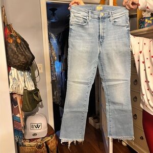 MOTHER Light Blue Cropped Jeans with Frayed Hem